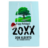 Oak Tree Logo | Santa Hat Happy Holidays Business Mittlere Geschenktüte (Rückseite)