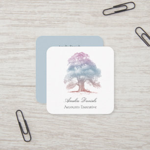 Oak Tree on Blue Illustration Business Card Quadratische Visitenkarte