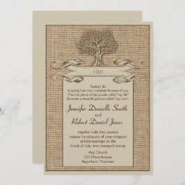 Oak Tree on Burlap Wedding Einladung