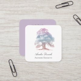 Oak Tree on Lilac Illustration Business Card Quadratische Visitenkarte