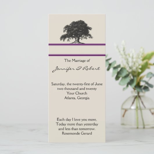 Oak Tree Plantation im Lila Hochzeitsprogramm Programm (Stehend Vorderseite)