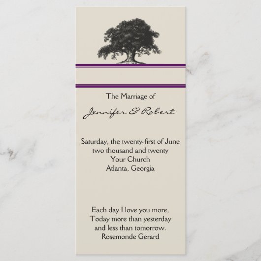 Oak Tree Plantation im Lila Hochzeitsprogramm Programm (Vorderseite)