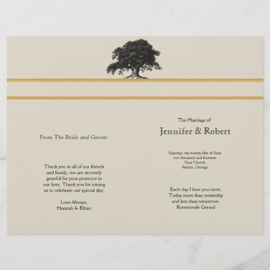 Oak Tree Plantation in Gold Wedding Program (Vorderseite)