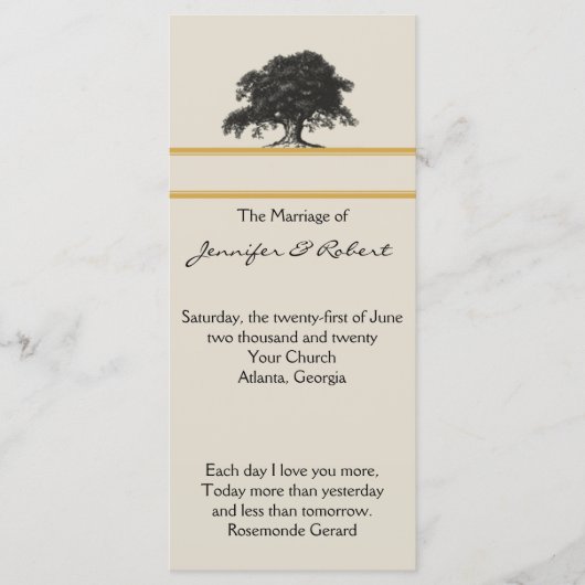 Oak Tree Plantation in Gold Wedding Program Programm (Vorderseite)