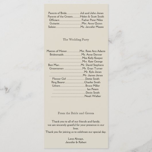 Oak Tree Plantation in Green Wedding Program Programm (Rückseite)