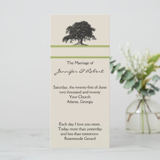 Oak Tree Plantation in Green Wedding Program Programm (Stehend Vorderseite)