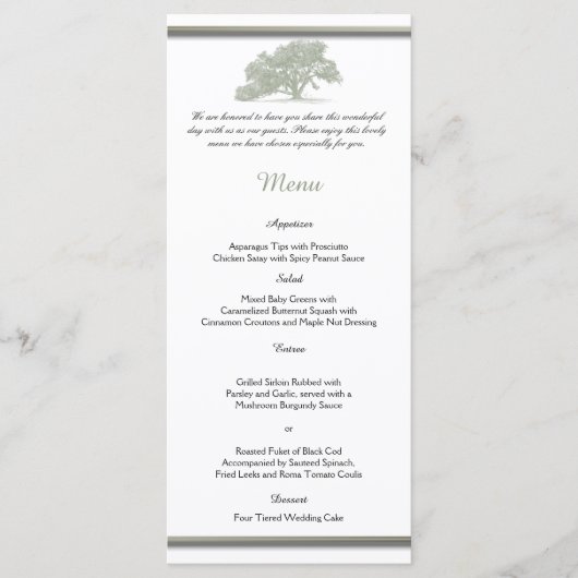 Oak Tree Plantation Wedding Menu Menükarte (Vorderseite)