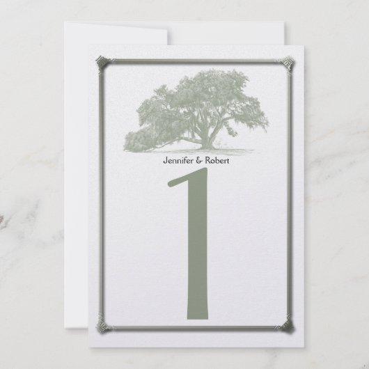 Oak Tree Plantation Wedding Tischnummer (Rückseite)