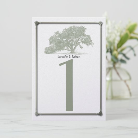 Oak Tree Plantation Wedding Tischnummer (Stehend Vorderseite)
