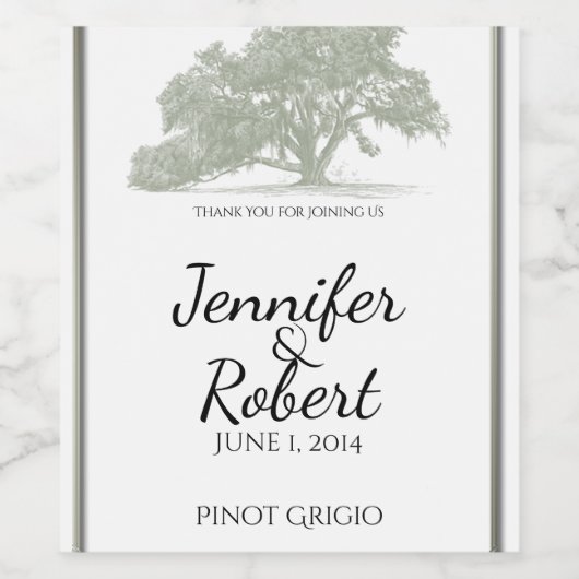 Oak Tree Plantation Wedding Wine Label Weinetikett (Einzelnes Label)