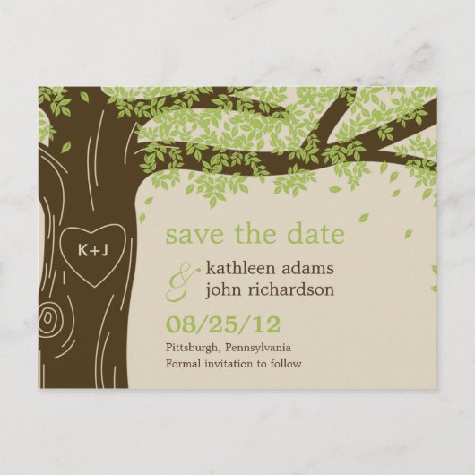 Oak Tree Save the Date Postcard Ankündigungspostkarte (Vorderseite)