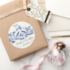 Oak Tree Scroll Navy Vögel Hochzeitsticker Runder Aufkleber