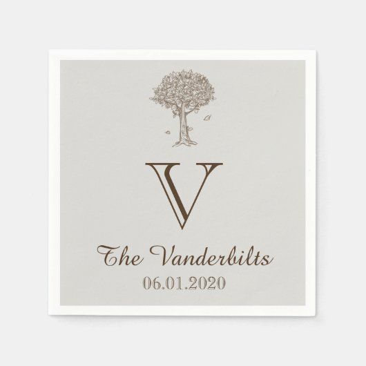 Oak Tree Sketch Wedding Napkin Serviette (Vorderseite)