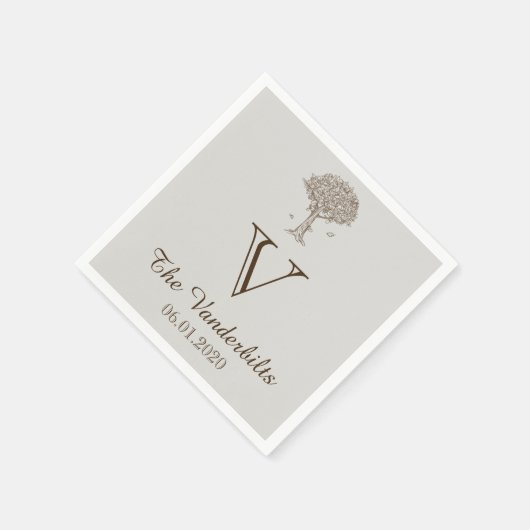 Oak Tree Sketch Wedding Napkin Serviette (Ecke)