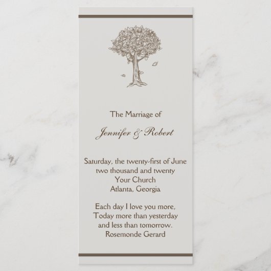 Oak Tree Sketch Wedding Program Programm (Vorderseite)