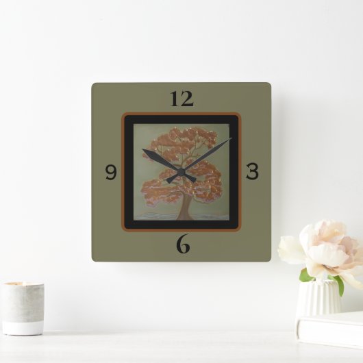 Oak Tree Square Wall Clock Quadratische Wanduhr (Zuhause)