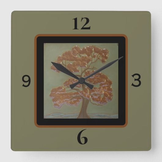 Oak Tree Square Wall Clock Quadratische Wanduhr (Vorderseite)