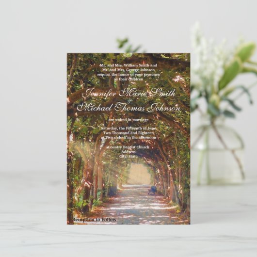 Oak Tree Wedding Einladung (Stehend Vorderseite)