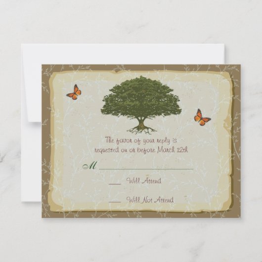 Oak Tree Wedding Matching UAWG RSVP Karte (Vorderseite)