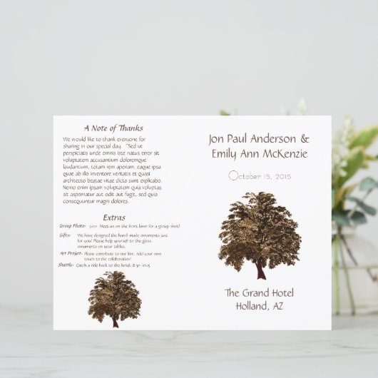 Oak Tree Wedding Program (Stehend Vorderseite)