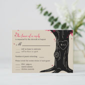 Oak Tree Wedding RSVP Card mit Menü - Fuchsia Karte (Stehend Vorderseite)