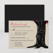 Oak Tree Wedding RSVP Card mit Menü - Fuchsia Karte (Vorne/Hinten)