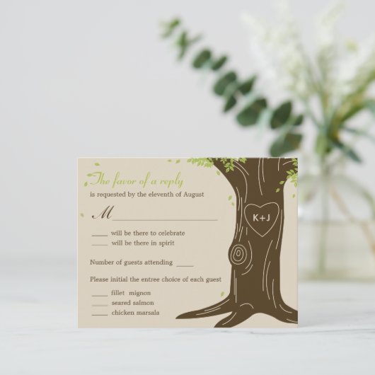 Oak Tree Wedding RSVP Card mit Menü Selection (Stehend Vorderseite)