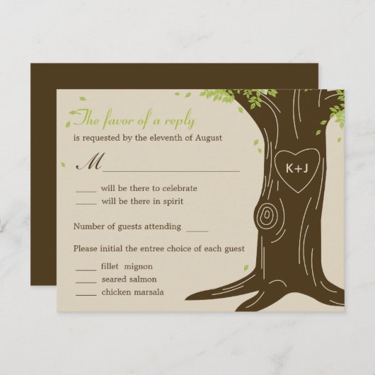 Oak Tree Wedding RSVP Card mit Menü Selection (Vorne/Hinten)