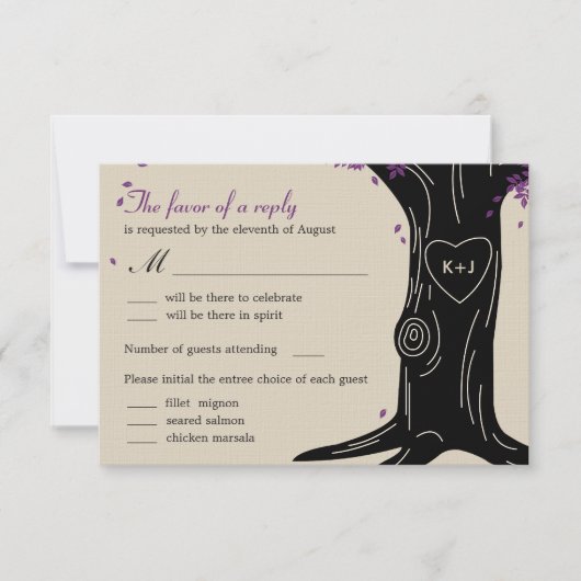 Oak Tree Wedding RSVP Card mit Menü Selection (Vorderseite)