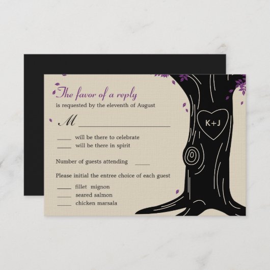 Oak Tree Wedding RSVP Card mit Menü Selection (Vorne/Hinten)