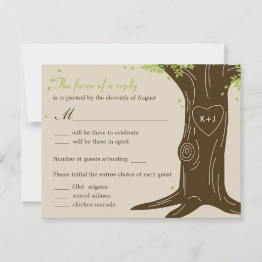 Oak Tree Wedding RSVP Card mit Menü Selection Karte (Vorderseite)
