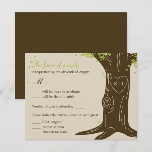 Oak Tree Wedding RSVP Card mit Menü Selection Karte (Vorne/Hinten)