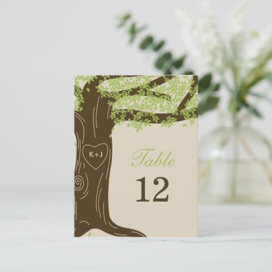 Oak Tree Wedding Tischnummer Card (Stehend Vorderseite)