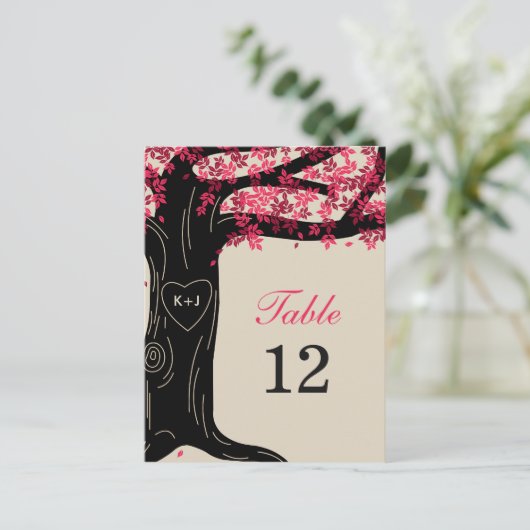 Oak Tree Wedding Tischnummer Card - Fuchsia (Stehend Vorderseite)