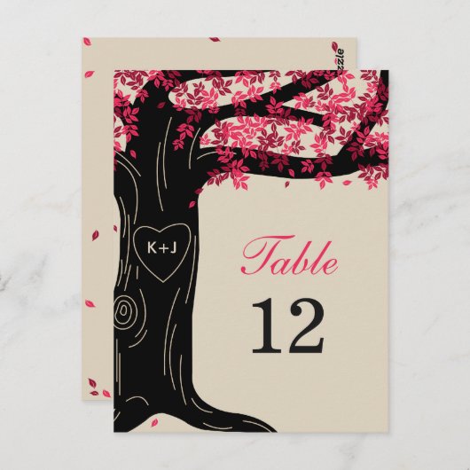 Oak Tree Wedding Tischnummer Card - Fuchsia (Vorne/Hinten)