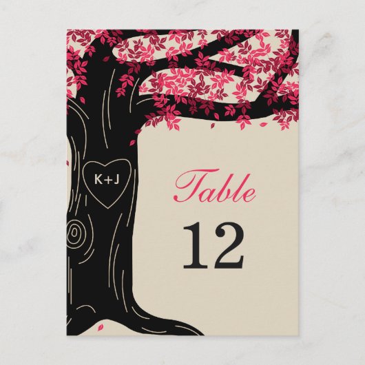 Oak Tree Wedding Tischnummer Card - Fuchsia (Vorderseite)
