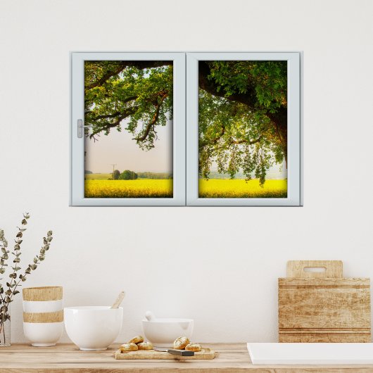 Oak Tree White 2 Pane Window Illusion Poster (Küche)