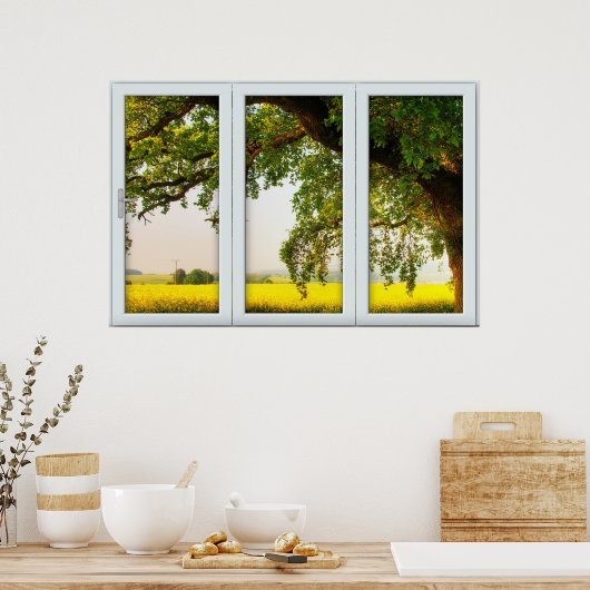 Oak Tree White 3 Pane Window Illusion Poster (Küche)