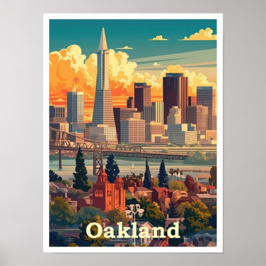Oakland California Vintage Travel Illustration Poster (Vorne)