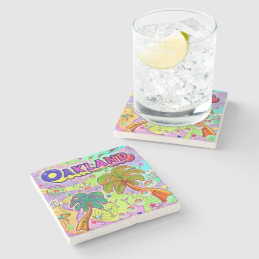 Oakland Ferien Ziel-Untersetzer Steinuntersetzer (Seitenansicht)