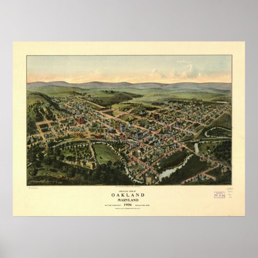 Oakland Maryland 1906 Antike Panoramakarte Poster (Vorne)