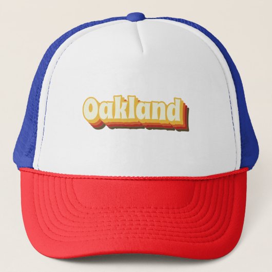 Oakland Retro Vintager Text Truckerkappe (Vorderseite)