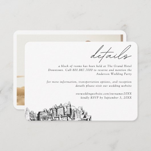 Oakland Wedding Hotel Zimmerblock Details Begleitkarte (Vorne/Hinten)