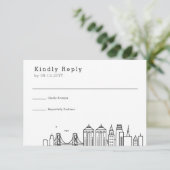 Oakland Wedding | Stilisierte Skyline-UAWG RSVP Karte (Stehend Vorderseite)