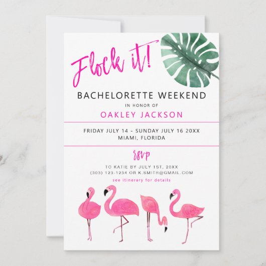 OAKLEY Flock! Flamingo Tropical Bachelorette in Einladung (Vorderseite)