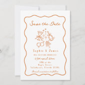 Oange Whimsical Doodle Trendy Wedding Einladung (Vorderseite)
