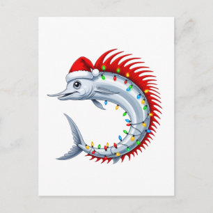 Oarfish-Weihnachtsmannmütze-Lichter Lustiges Tiefs Feiertagspostkarte