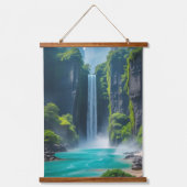 Oasis Cascade - Exotischer Wasserfall Wandteppich Mit Holzrahmen (Vorderseite)