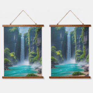 Oasis Cascade - Exotischer Wasserfall Wandteppich Mit Holzrahmen