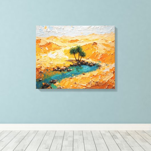 Oasis in der Wüste Premium Wrapped Canvas wall Ar Leinwanddruck (Insitu (Holzboden))